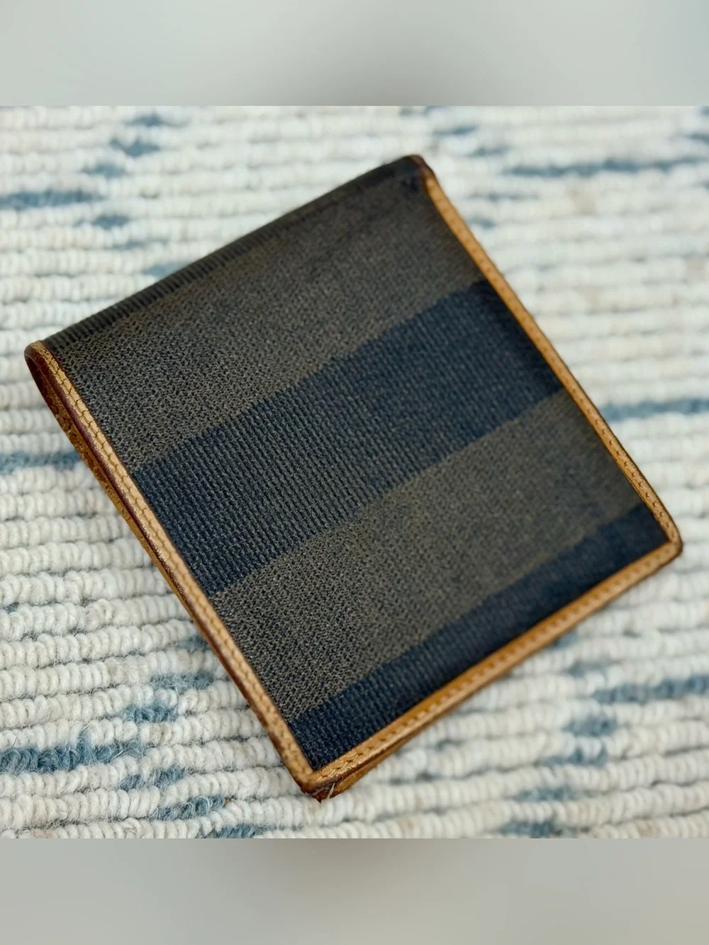 FENDI Vintage 80’s Unisex Classic Pequin Striped Canvas Brown Leather Bi Wallet - Picture 9 of 16